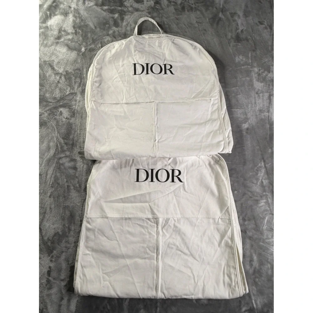 Dior Lot of 2 Garment Bag White Canvas Suit Cover Travel Storage Zip Logo 37x26
